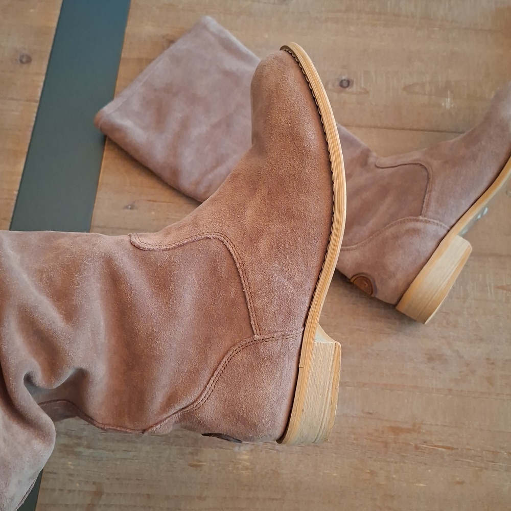 Emu Australia Suede & Shearling/Sheepskin Tan Slouchy Buckle Boots (AU 8/US 8) - Picture 6 of 12